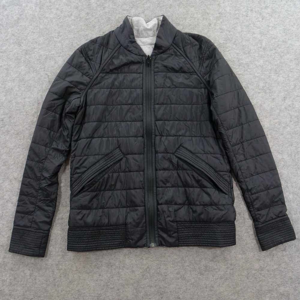 Lululemon Jacket Womens 8 Gray Black Reversible Quilted Bomber Full Zip